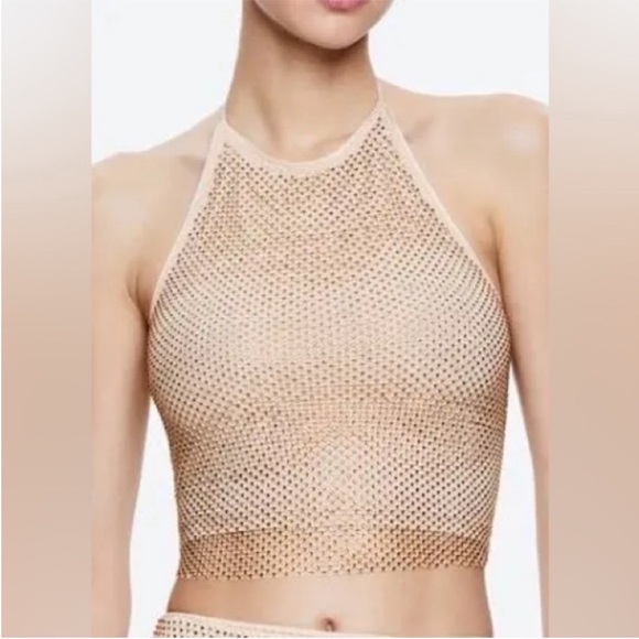 Alice + Olivia Jaymee Embellished Crystal Cropped Halter Top - Picture 6 of 7